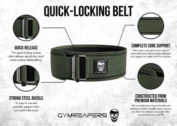 Gymreapers Quick Locking Weightlifting Belt for Bodybuilding, Powerlifting, Cross Training - 4 Inch Neoprene with Metal Buckle - Adjustable Olympic Lifting Back Support