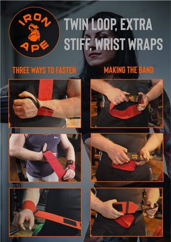 IRON APE Professional Grade Wrist Wraps, 12", 18", 24" & 34". New Versatile Twin Thumb Loop Design for Powerlifting, Weight Lifting, and Bodybuilding. Weightlifting Wrist Support for Men and Women