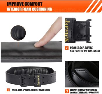 Jaffick Genuine Leather Weight Lifting Belt for Men Lumbar Back Support Gym Powerlifting Weightlifting Heavy Duty Workout Training Exercise and Fitness Belt