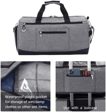 Kuston Sports Gym Bag with Shoes Compartment &Wet Pocket Gym Duffel Bag Overnight Bag for Men and Women-Grey