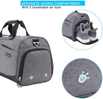 Kuston Sports Gym Bag with Shoes Compartment &Wet Pocket Gym Duffel Bag Overnight Bag for Men and Women-Grey