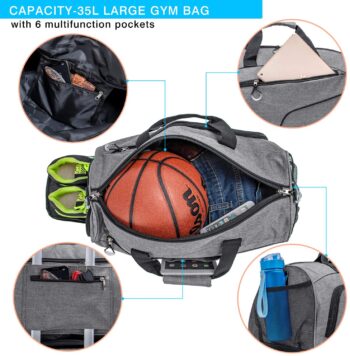Kuston Sports Gym Bag with Shoes Compartment &Wet Pocket Gym Duffel Bag Overnight Bag for Men and Women