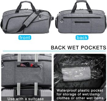 Kuston Sports Gym Bag with Shoes Compartment &Wet Pocket Gym Duffel Bag Overnight Bag for Men and Women