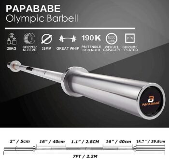 PAPABABE Olympic Barbell 7-Foot Cerakoted Barbell 1000LB/1500LB Capacity, 2 Inch Weightlifting Barbell, Weights Lifting Power Lifting (Silver/ Black)
