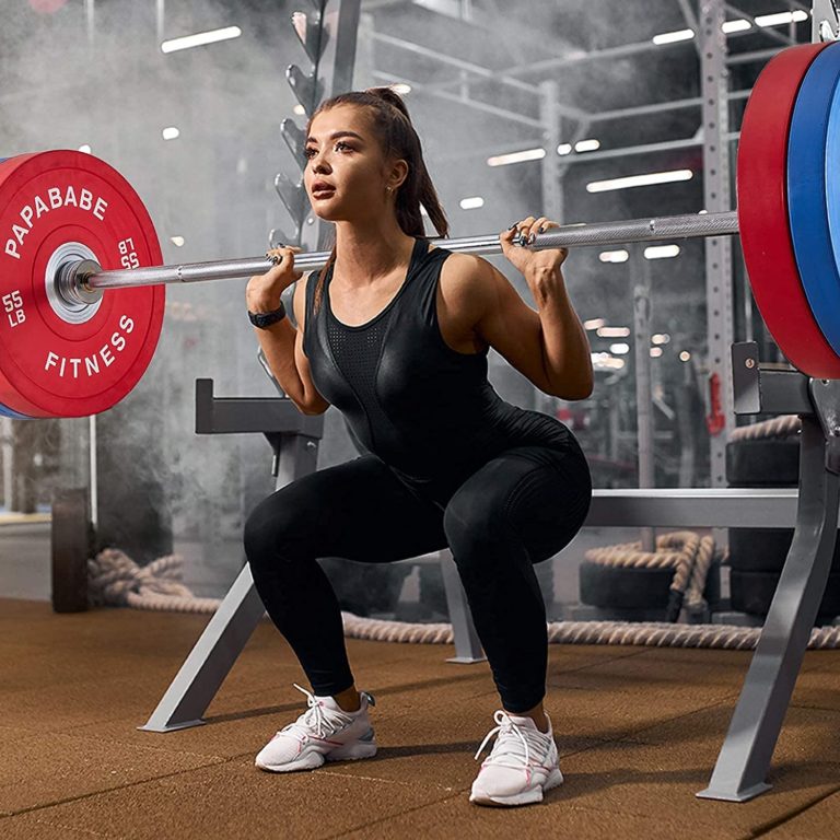 Buy Papababe 2 Inch Bumper Plates Set With 7-Foot Olympic Barbell Rubber Weight Plates With Steel Insert Chrome Bar For Weightlifting Powerlifting