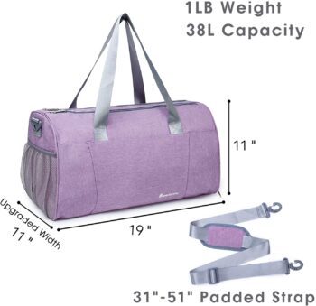 Sports Gym Bag with Wet Pocket & Shoe Compartment Fitness Workout Bag for Men and Women, Purple