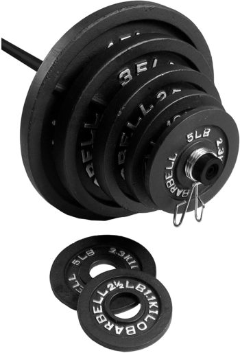 CAP Barbell 300 LB Cast Iron Olympic Weight Set with 7’ Olympic Bar, Black