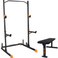 GRIND Fitness Alpha2000 Squat Stand, Exercise Rack with Barbell Holder and Weight Storage Pegs, Lifting Spotter Arms, 1000 lbs Weight Limit