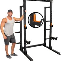 GRIND Fitness Chaos 4000 Power Rack, Exercise Squat Rack with Pull-Up Bar, Weight Storage and Barbell Storage, Spotter Arms and Rubber Padded J-Cups