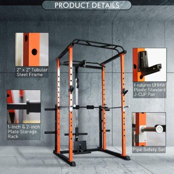 RitFit Power Cage with LAT Pull Down and 360° Landmine, 1000LB Capacity Power Rack Full Home Gym for Weightlifting, Come with J-Cups,Dip Bars and Other Attachments (Upgraded Version)