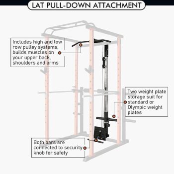 RitFit Power Cage with LAT Pull Down and 360° Landmine, 1000LB Capacity Power Rack Full Home Gym for Weightlifting, Come with J-Cups,Dip Bars and Other Attachments (Upgraded Version)