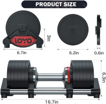 Loyo Adjustable Dumbbell Fast Adjustable Weights Dumbbell Set 50lbs Black Dumbbell with Tray for Men/Women Strength Training Exercise Equipment for Full Body Workout Fitness Home Gym(One Dumbbell)
