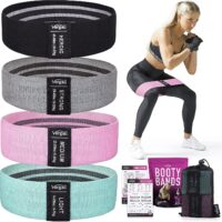 Vergali Fabric Booty Bands for Women Butt and Legs. Set of 4 Non Slip Cloth Resistance Working Out Band for Glute, Thigh, Squat with Workout Resistant Fitness Training Guide to Exercise at Home or Gym