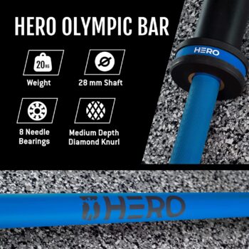 Hero Barbell Co. Cerakote Olympic Competition Barbell for Weightlifting, Functional Fitness, and Powerlifting. 8 Needle Bearings, 28 MM and rated for 1500 LBS