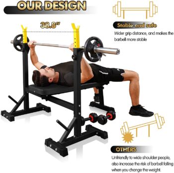 Bench Press, CANPA Olympic Weight Bench with Squat Rack Workout Bench Adjustable Barbell Rack Stand Strength Training Home Gym Multi-Function…