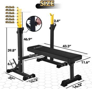 Bench Press, CANPA Olympic Weight Bench with Squat Rack Workout Bench Adjustable Barbell Rack Stand Strength Training Home Gym Multi-Function…