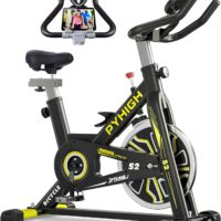 PYHIGH Stationary Exercise Bike for Home Indoor Cycling Bikes Excersize Bike Comfortable Seat Cushion Belt Drive Ipad Holder with LCD Monitor Cardio Workout Fitness Machine