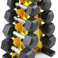 WF Athletic Supply 5-25Lb Rubber Coated Hex Dumbbell Set with A Frame Storage Rack Non-Slip Hex Shape for Muscle Toning, Strength Building & Weight Loss - Multiple Choices Available