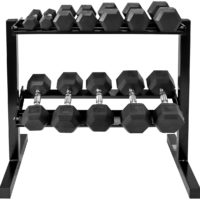 WF Athletic Supply Rubber Coated Hex Dumbbell Set with Two Tier Premium Storage Rack Built for Strength Building, Weight Loss & Home Gym – Multiple Sets Available