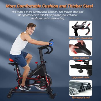 Exercise Bike, DMASUN Indoor Cycling Bike Stationary, Comfortable Seat Cushion, Multi - grips Handlebar, Heavy Flywheel Upgraded Version