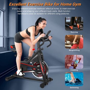 Exercise Bike, DMASUN Indoor Cycling Bike Stationary, Comfortable Seat Cushion, Multi - grips Handlebar, Heavy Flywheel Upgraded Version