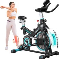 pooboo Magnetic Resistance Indoor Cycling Bike, Belt Drive Indoor Exercise Bike Stationary LCD Monitor with Ipad Mount ＆Comfortable Seat Cushion for Home Cardio Workout Cycle Bike Training 2022 Upgraded Version