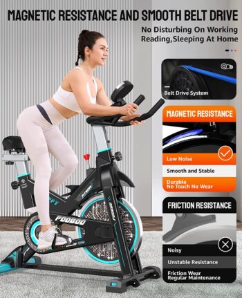 pooboo Magnetic Resistance Indoor Cycling Bike, Belt Drive Indoor Exercise Bike Stationary LCD Monitor with Ipad Mount ＆Comfortable Seat Cushion for Home Cardio Workout Cycle Bike Training 2022 Upgraded Version