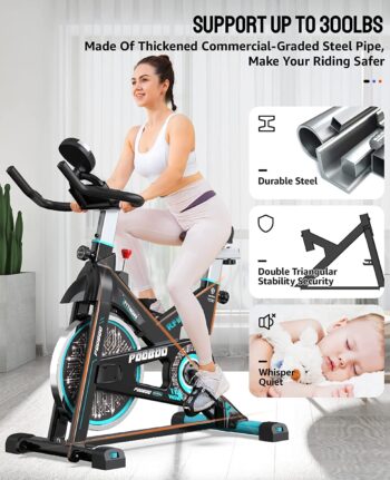 pooboo Magnetic Resistance Indoor Cycling Bike, Belt Drive Indoor Exercise Bike Stationary LCD Monitor with Ipad Mount ＆Comfortable Seat Cushion for Home Cardio Workout Cycle Bike Training 2022 Upgraded Version