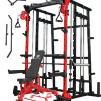 MAJOR LUTIE Smith Machine, Multifunction Power Cage with Smith Bar and Two LAT Pull-Down Systems and Cable Crossover Machine for Home Gym