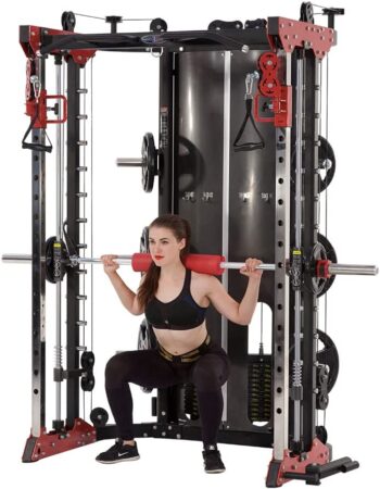 Altas Strength Home Gym Smith Machine with Pulley System Gym Squat Rack Pull Up Bar Upper Body Strength Training Leg Developer Light Commercial Fitness Equipment Included Accessories 3058