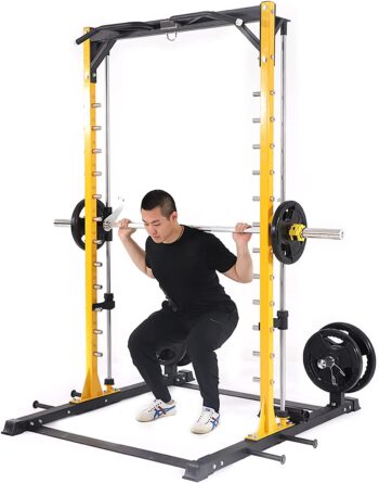 Altas Strength Squat Rack Power Cage Function Half Smith Workout Light Commercial Home Gym Fitness Equipment Tower Weight Lifting Machine Upper Body Strength Training 3035