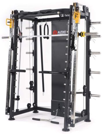 ALTAS Strength AL-3000F Multi Function Smith Machine Black and Yellow 2000IB Workout Light Commercial Fitness Equipment
