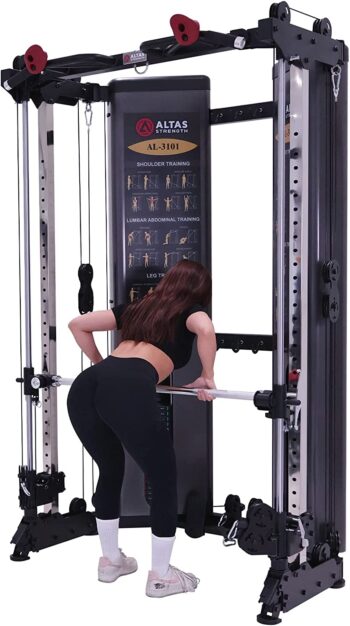 Altas Strength Folding Home Gym Smith Machine with Pulley System Gym Squat Rack Weight Bar Upper Body Strength Training Leg Developer Commercial Fitness Equipment Included Accessories 3101