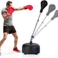 Goplus Punching Bag with Stand for Adults Kids, Freestanding Reflex Speed Bags with 55’’-62.5’’ Adjustable Height, Boxing Bag Equipment with Boxing Gloves for Home Gym Workout MMA Training, Fitness