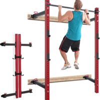 Merax Wall Mount Folding Squat Rack, 1000lb Capacity Fold Back Fold-in Power Rack with Pull Up Bar, J-Cups for Space-Saving Home Gym Fitness Equipment