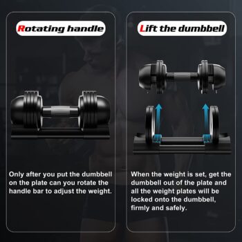 ALTLER Adjustable Dumbbell, 22lb/25lb/44lb/52lb Single Dumbbell Set with Tray for Workout Strength Training Fitness, Adjustable Weight Dial Dumbbell with Anti-Slip Handle and Weight Plate for Home Exercise