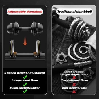 ALTLER Adjustable Dumbbell, 22lb/25lb/44lb/52lb Single Dumbbell Set with Tray for Workout Strength Training Fitness, Adjustable Weight Dial Dumbbell with Anti-Slip Handle and Weight Plate for Home Exercise