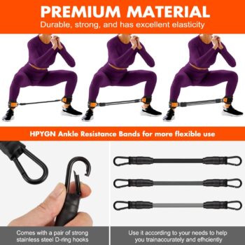 Ankle Resistance Bands with Cuffs, Ankle Bands for Working Out, Resistance Bands for Leg Butt Training Exercise Equipment for Kickbacks Hip Gluteus Training Exercises, Ankle Strap with Exercise Bands