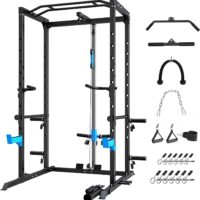 ULTRA FUEGO Power Cage, Multi-Functional Power Rack with J-Hooks, Dip Handles, Landmine Attachment and Optional Cable Pulley System for Home Gym (896)