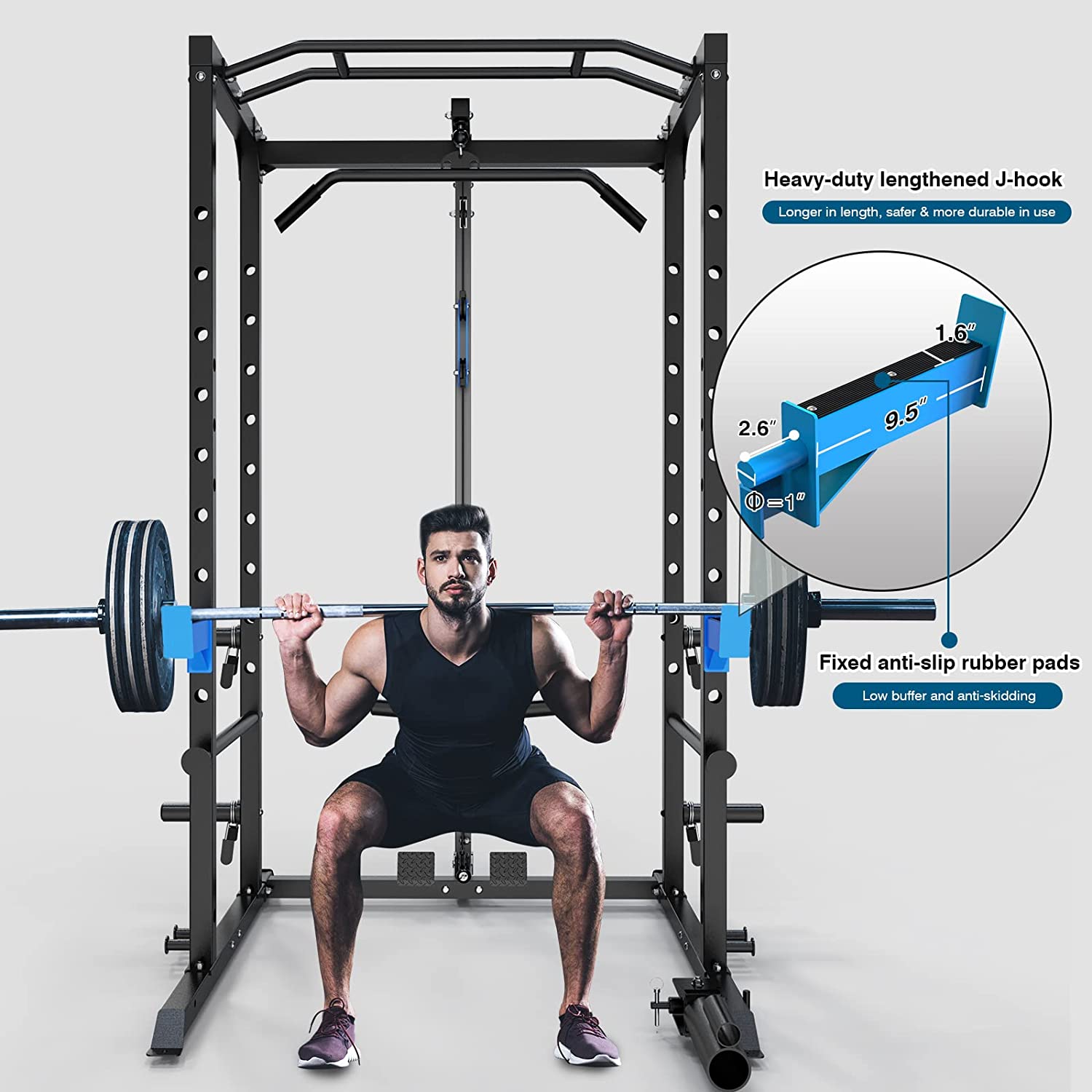 thumbnail image 2 of ULTRA FUEGO Power Cage, Multi-Functional Power Rack With J-Hooks, Dip Handles, Landmine Attachment And Optional Cable Pulley System For Home Gym (Power Cage With LAT Pulldown 2 of 9