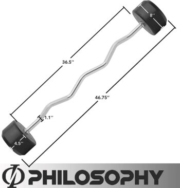 Philosophy Gym Rubber Fixed Barbell, Pre-Loaded Weight EZ Curl Bar for Strength Training & Weightlifting