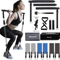 Pilates Bar Kit with Resistance Bands, WeluvFit Fitness Equipment for Women & Men, Gym Home Workouts Stainless Steel Stick Squat Yoga Pilates Flexbands Kit