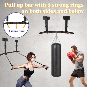 BDL Wall Mounted Pull Up Bar Chin Up bar Multifunctional Dip Station for Indoor Home Gym Workout, Power Tower Set Training Equipment Fitness Dip Stand Supports to 440 Lbs