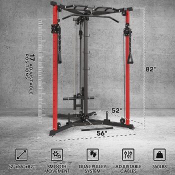 Cable Crossover Machine, syedee Functional Trainer with 17 Height Positions, Cable Fly Machine, 350lbs Home Gym Equipment with Pulley System, Pull-Up Bar, Cable Bar, and LAT Pull Down System