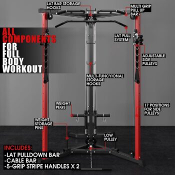Cable Crossover Machine, syedee Functional Trainer with 17 Height Positions, Cable Fly Machine, 350lbs Home Gym Equipment with Pulley System, Pull-Up Bar, Cable Bar, and LAT Pull Down System