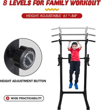 Dporticus Power Tower Workout Dip Station Multi-Function Home Gym Strength Training Fitness Equipment
