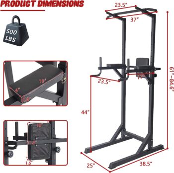 Dporticus Power Tower Workout Dip Station Multi-Function Home Gym Strength Training Fitness Equipment
