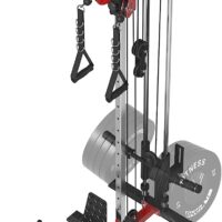 ER KANG Cable Station Wall Mount, 18 Height Pulley Tower, Dual Pulley System, High and Low Cable Machine, LAT Pull-Down & LAT Row LAT Tower with Flip-Up Footplate, Home Gym Cable Crossover(Red)