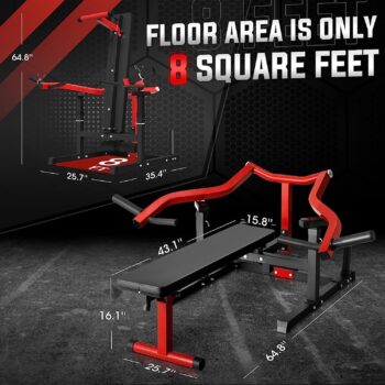 GMWD Chest Press Machine, 1250LBS Bench Press Machine with Independent Converging Arms, Adjustable Flat Incline Bench for Chest, AB Workouts, Shoulder Home Gym Equipment