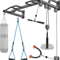 Kipika Wall Mounted Multifunction Cable Pulley System Gym, Cable Machine LAT Pulldown Attachments, Heavy Duty Pull Up Bar, DIY Home Gym Pulley Cable Machine Attachment System, Punching Bag Hanger